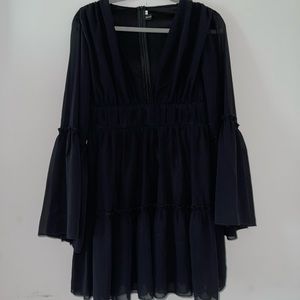Bell sleeve plunge mini dress